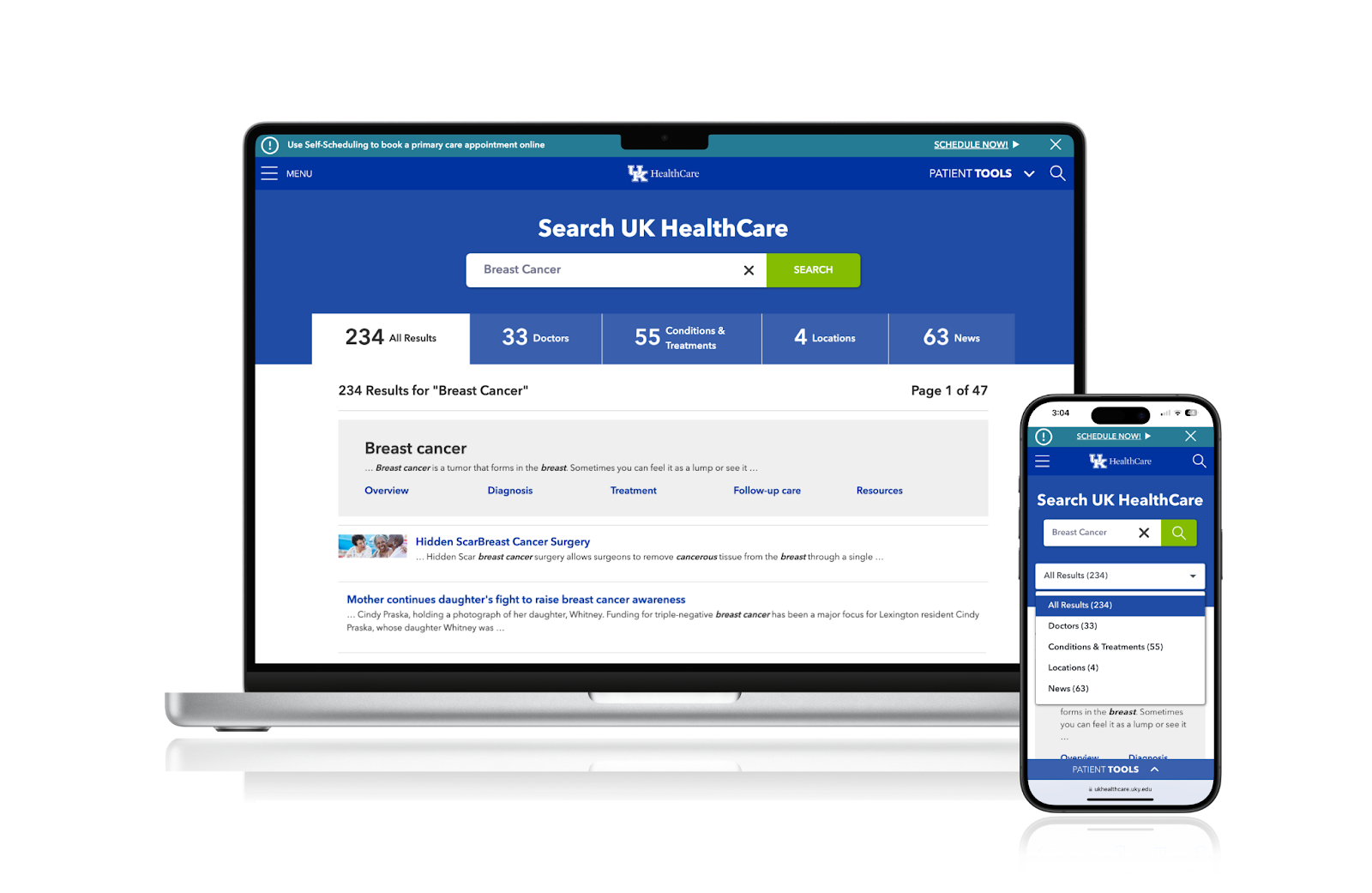 UK HealthCare search interface